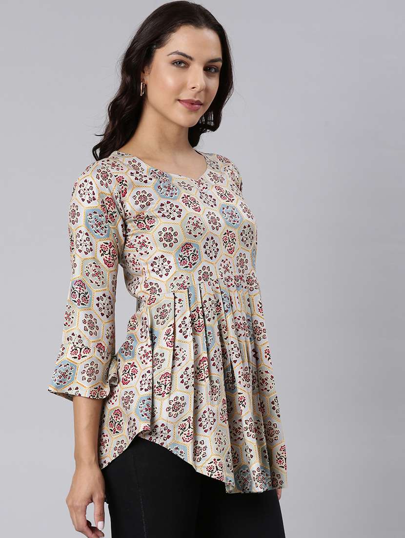 women printed three quarter sleeve asymmetric tunic - 22020917 - Standard Image - 1