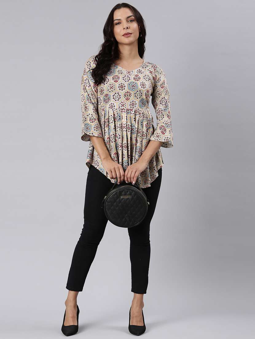 women printed three quarter sleeve asymmetric tunic - 22020917 - Standard Image - 6