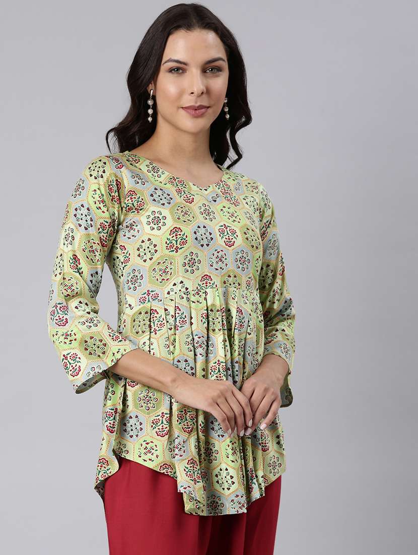 women printed three quarter sleeve asymmetric tunic - 22020918 -  Standard Image - 1