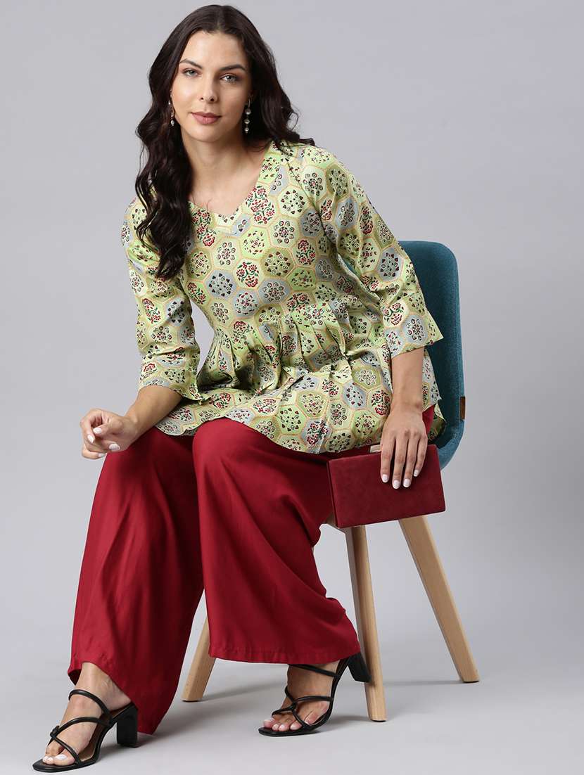 women printed three quarter sleeve asymmetric tunic - 22020918 -  Standard Image - 4