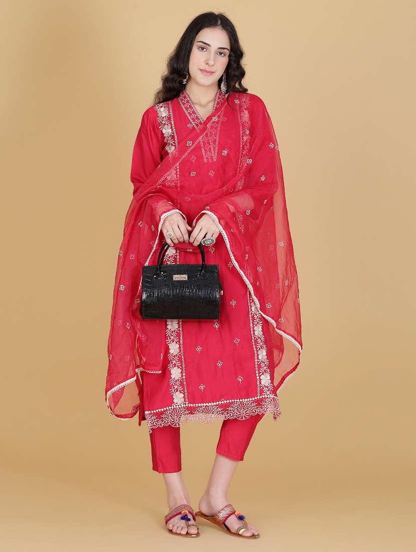 women embroidered three quarter sleeve kurta pant with dupatta set - 22020924 -  Standard Image - 1
