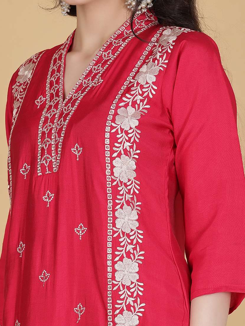 women embroidered three quarter sleeve kurta pant with dupatta set - 22020924 -  Standard Image - 4