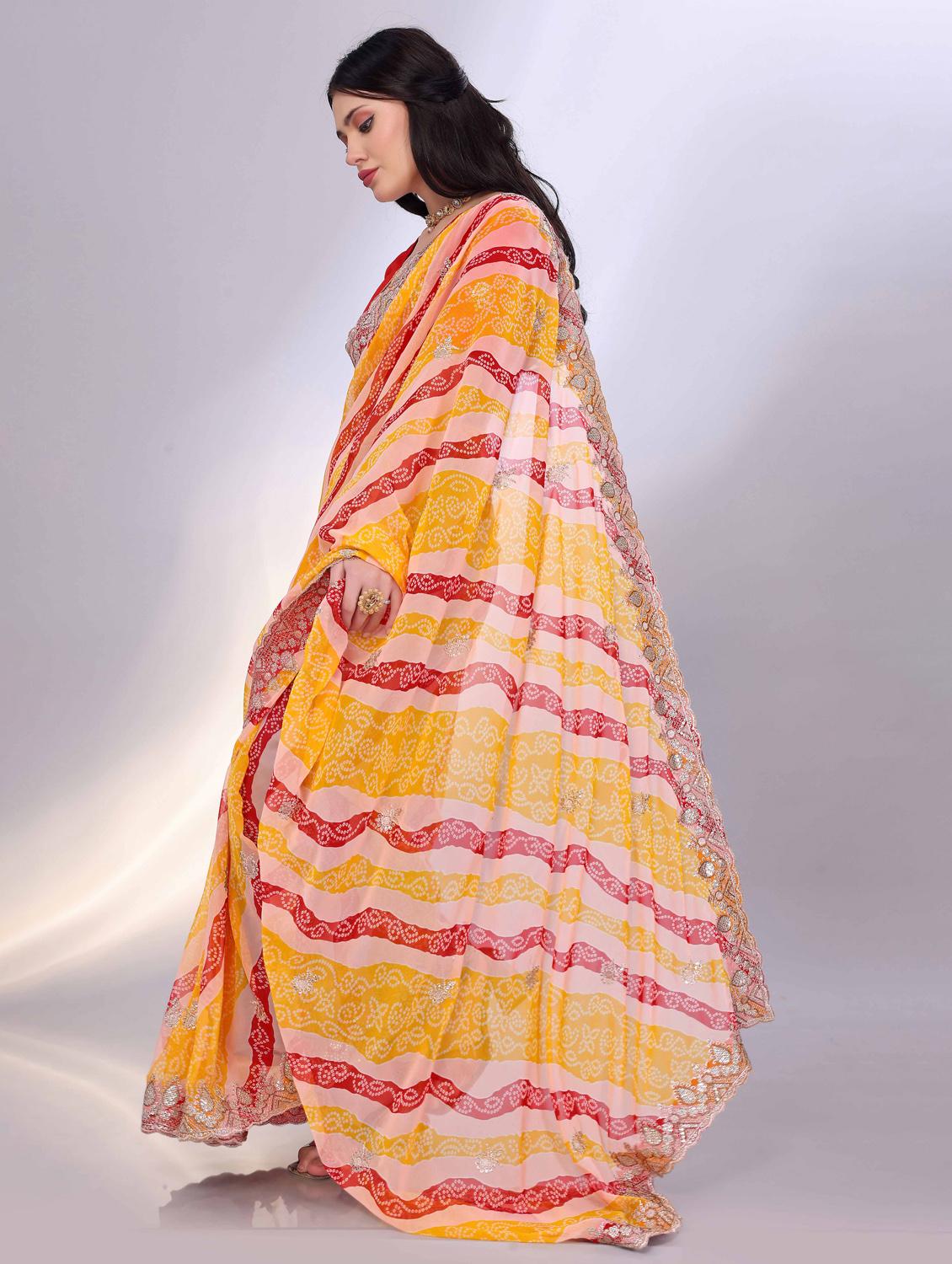 women bandhani printed saree with blouse - 22021293 -  Standard Image - 1