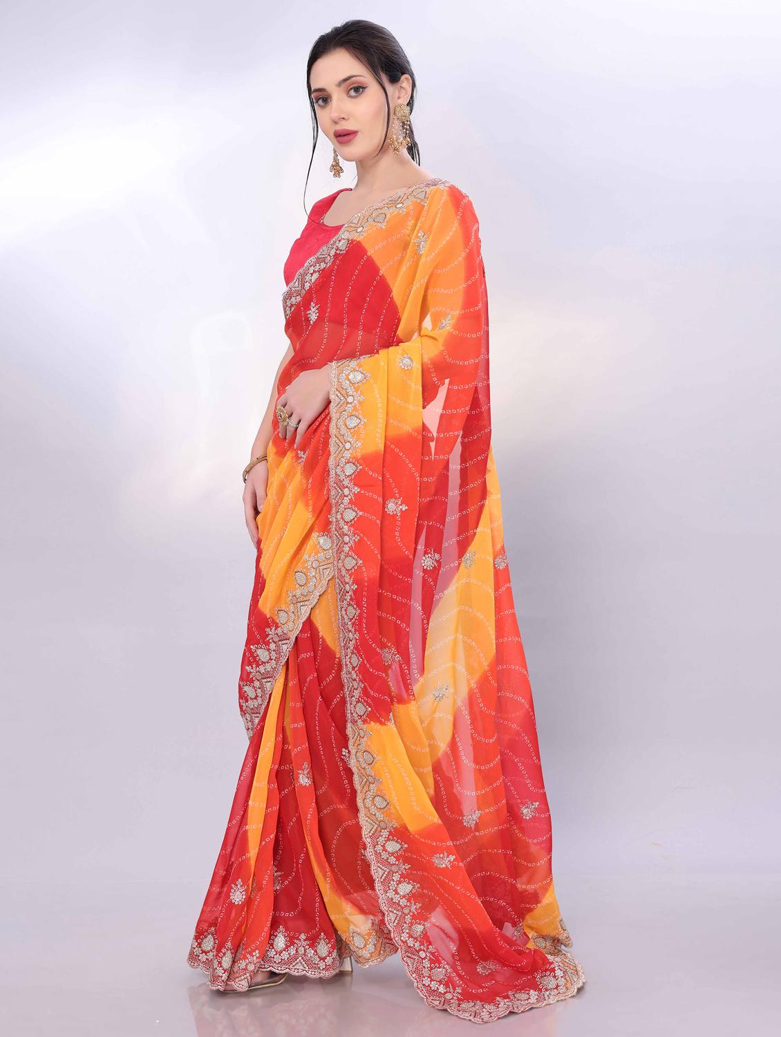 women bandhani printed saree with blouse - 22021296 -  Standard Image - 1