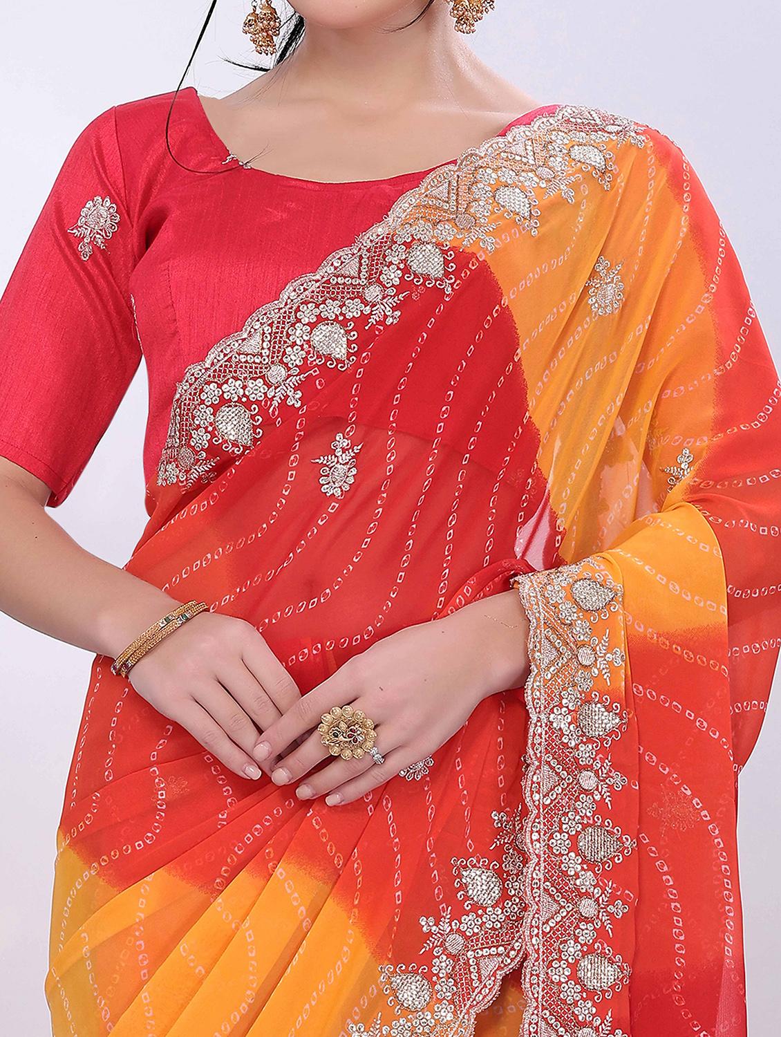 women bandhani printed saree with blouse - 22021296 - Standard Image - 4