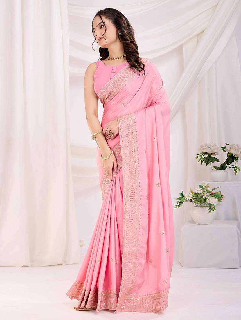 women solid with work embroidered saree with blouse - 22021300 -  Standard Image - 1