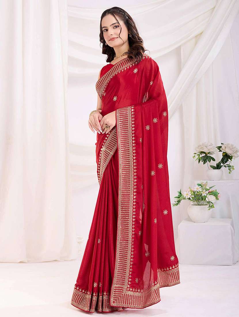 women solid with work embroidered saree with blouse - 22021301 -  Standard Image - 1