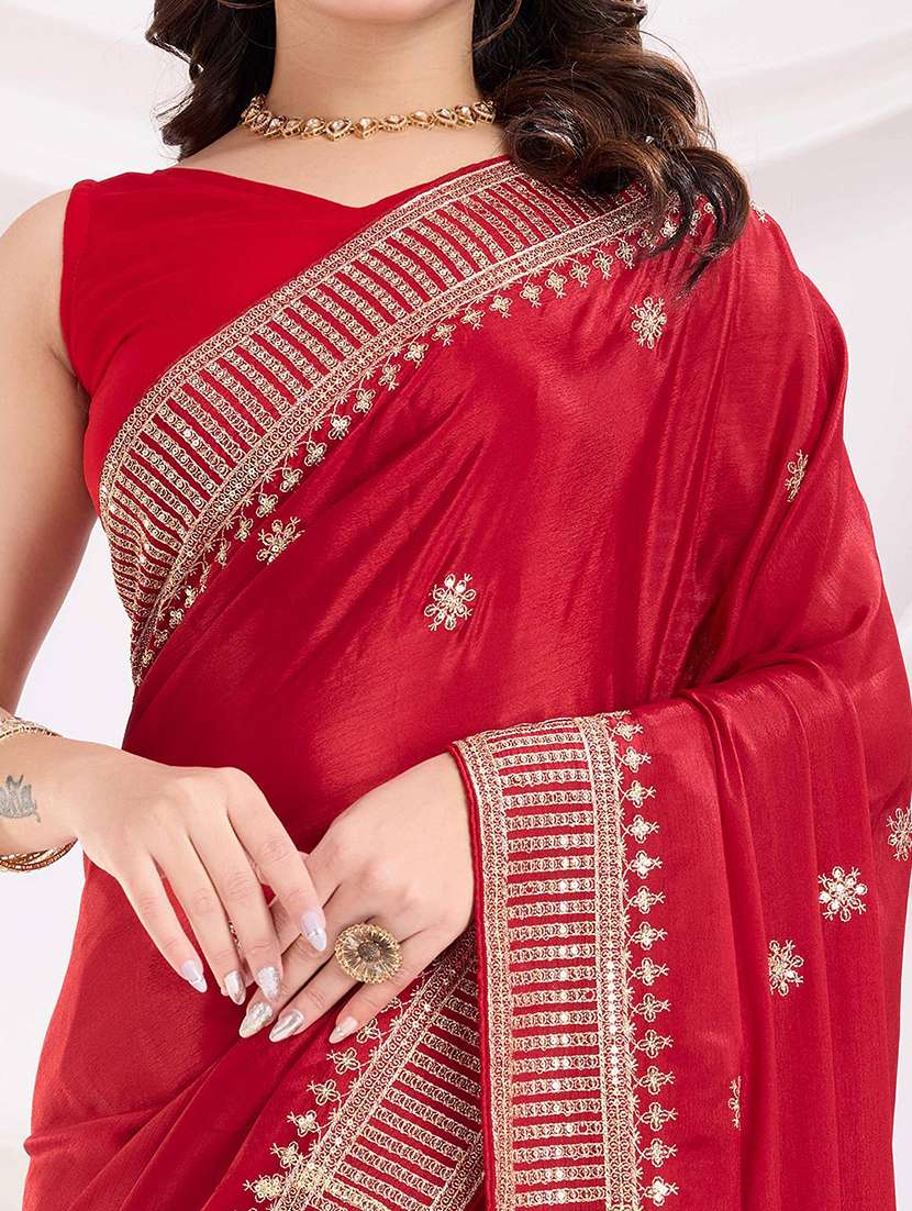 women solid with work embroidered saree with blouse - 22021301 - Standard Image - 4