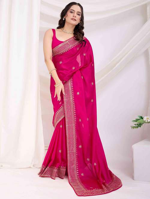women solid with work embroidered saree with blouse - 22021303 -  Standard Image - 0