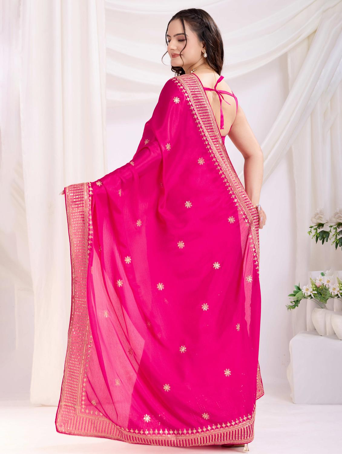 women solid with work embroidered saree with blouse - 22021303 -  Standard Image - 1
