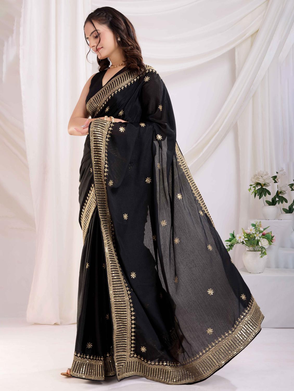 women solid with work embroidered saree with blouse - 22021304 -  Standard Image - 1