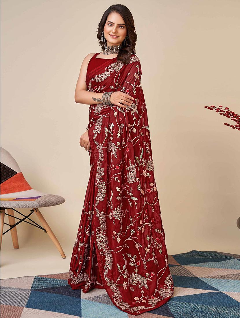 women solid with work embroidered saree with blouse - 22021320 - Standard Image - 1