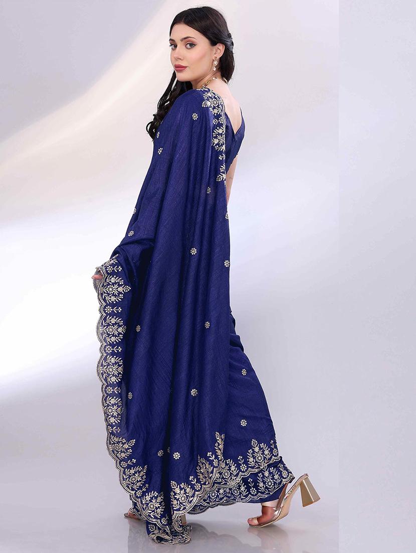 women solid with work embroidered saree with blouse - 22021321 - Standard Image - 1