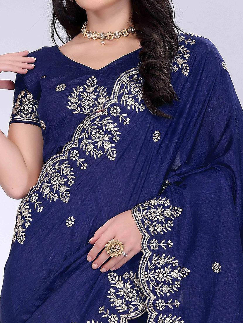 women solid with work embroidered saree with blouse - 22021321 - Standard Image - 4