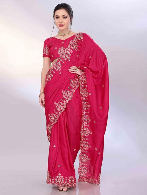 women solid with work embroidered saree with blouse - 22021324 - Standard Image - 0