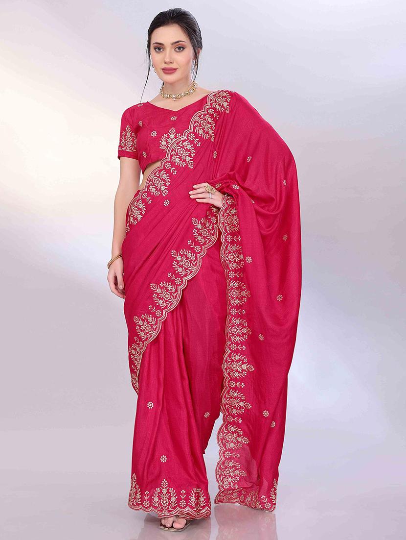women solid with work embroidered saree with blouse - 22021324 - Zoom Image - 0