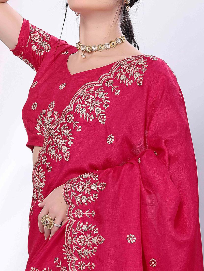 women solid with work embroidered saree with blouse - 22021324 - Standard Image - 4