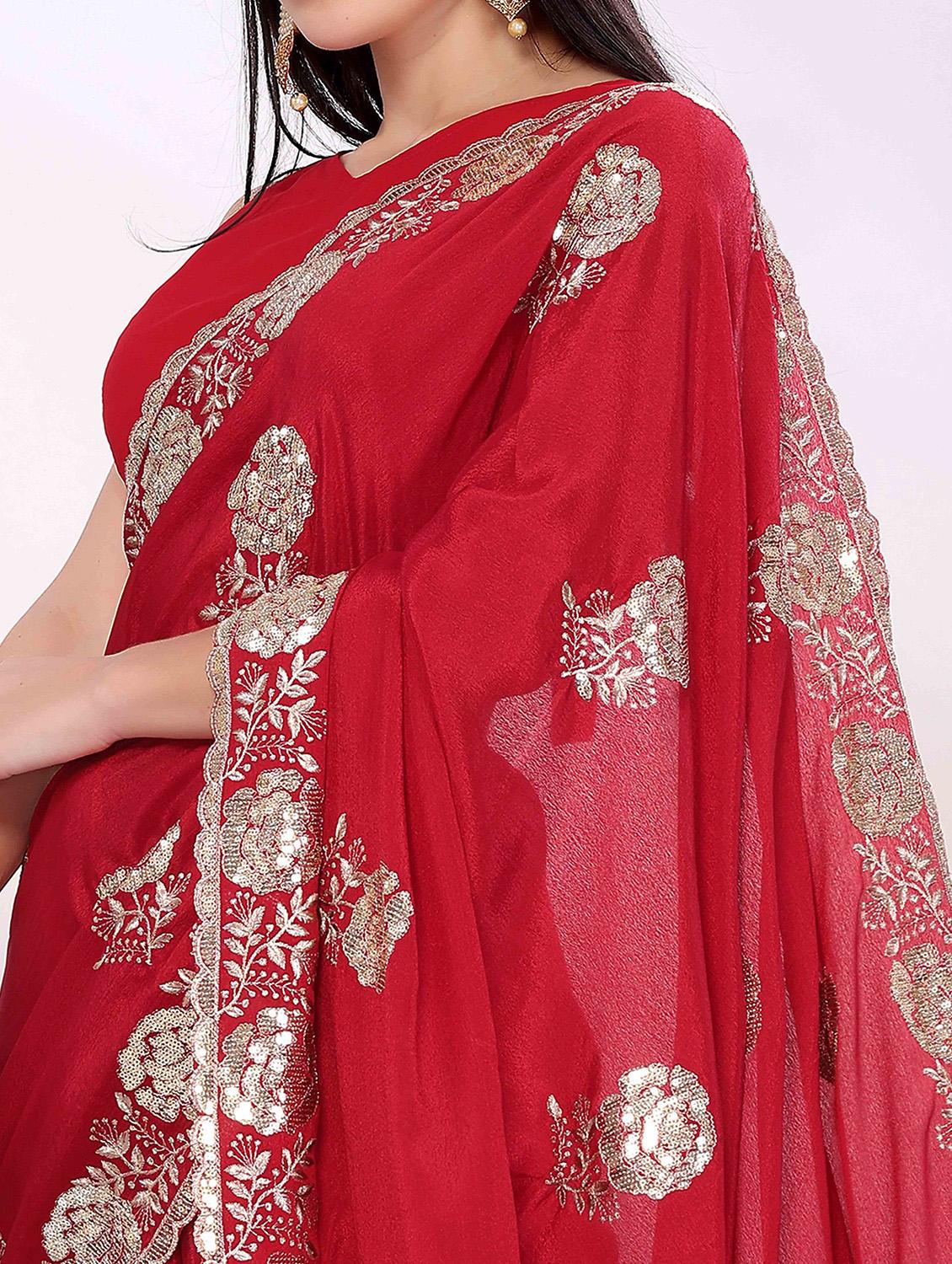 women red embroidered saree with blouse - 22021329 - Standard Image - 4