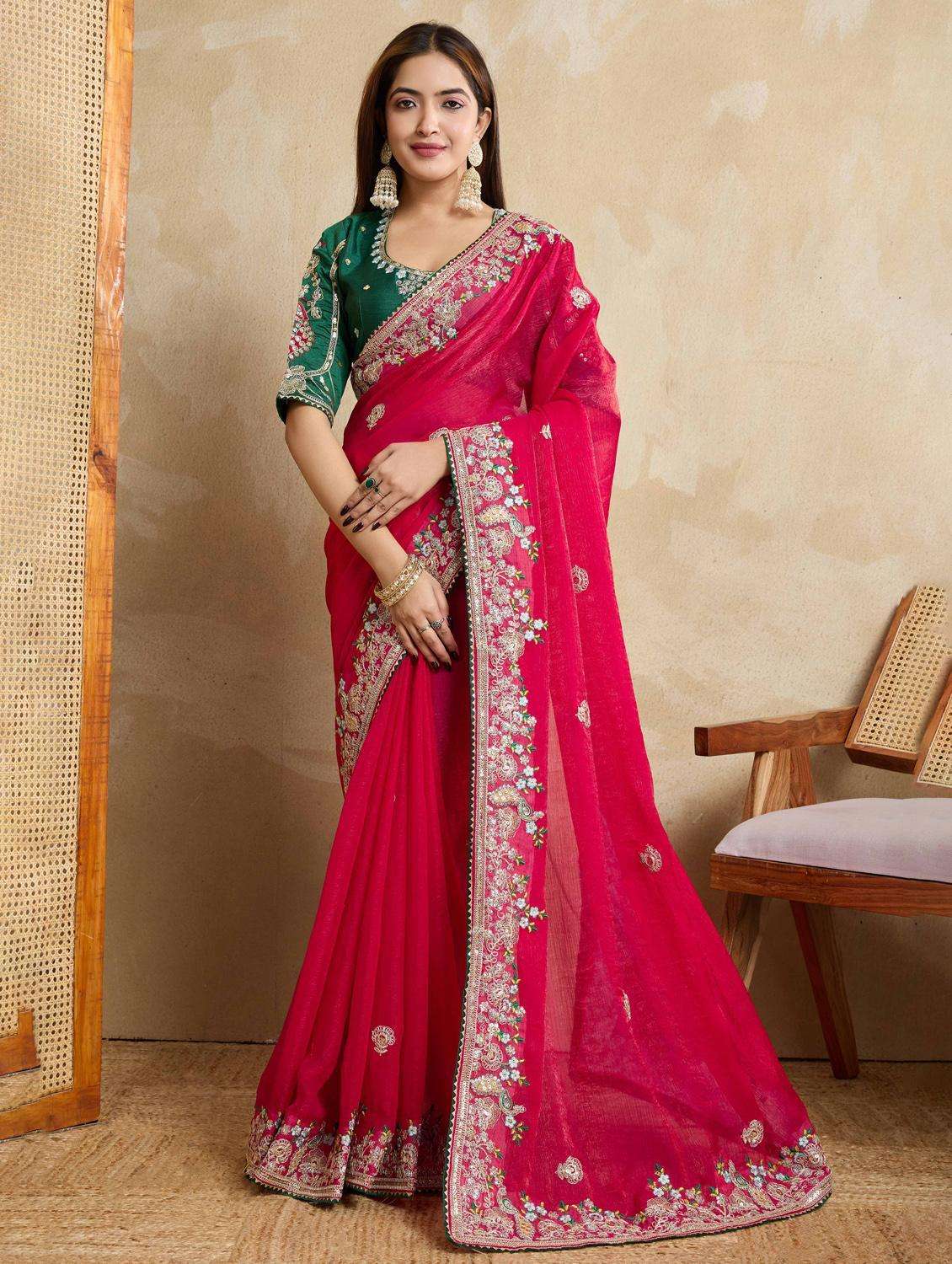 women solid with work embroidered saree with blouse