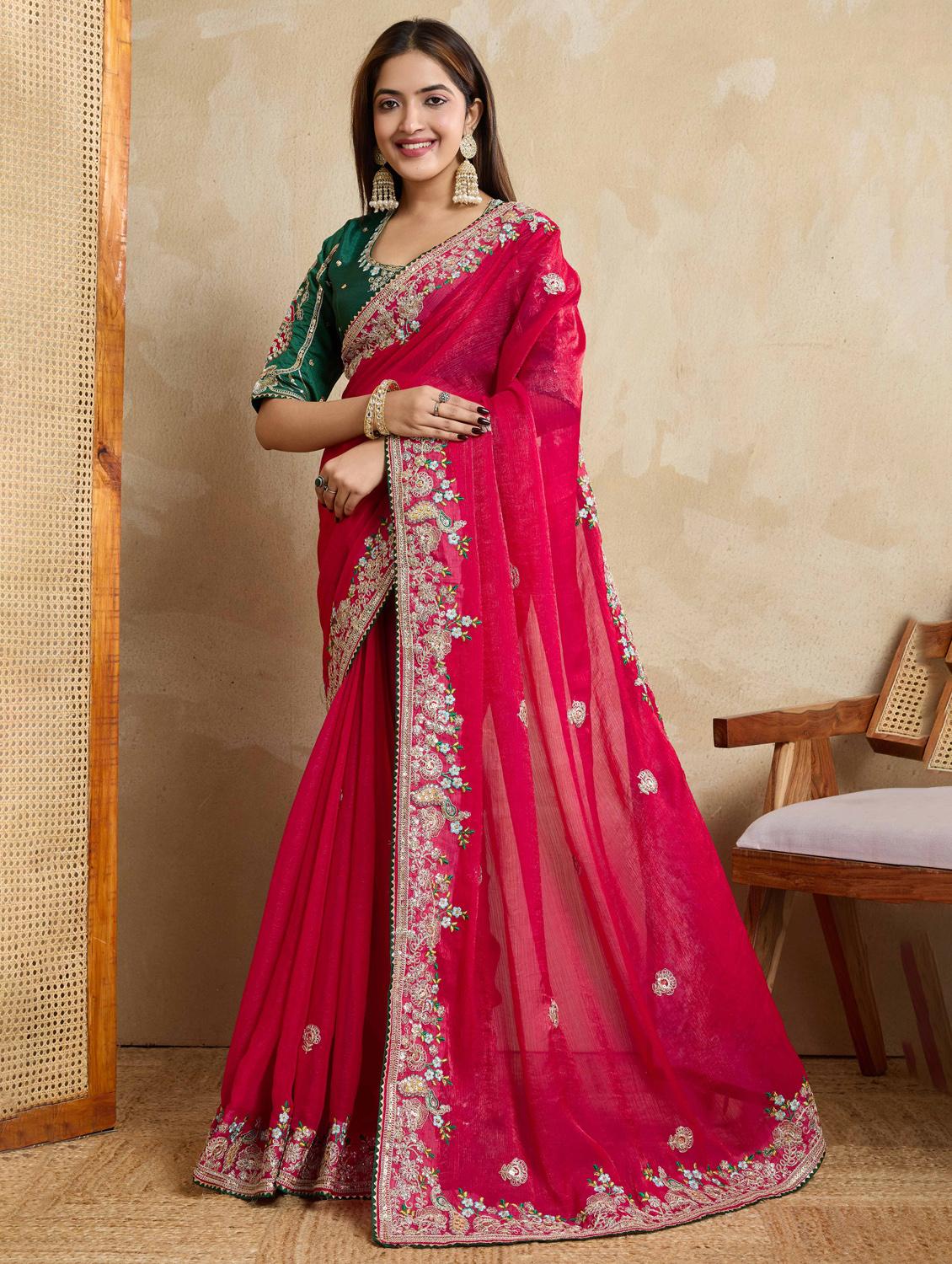 women solid with work embroidered saree with blouse - 22021332 -  Standard Image - 1