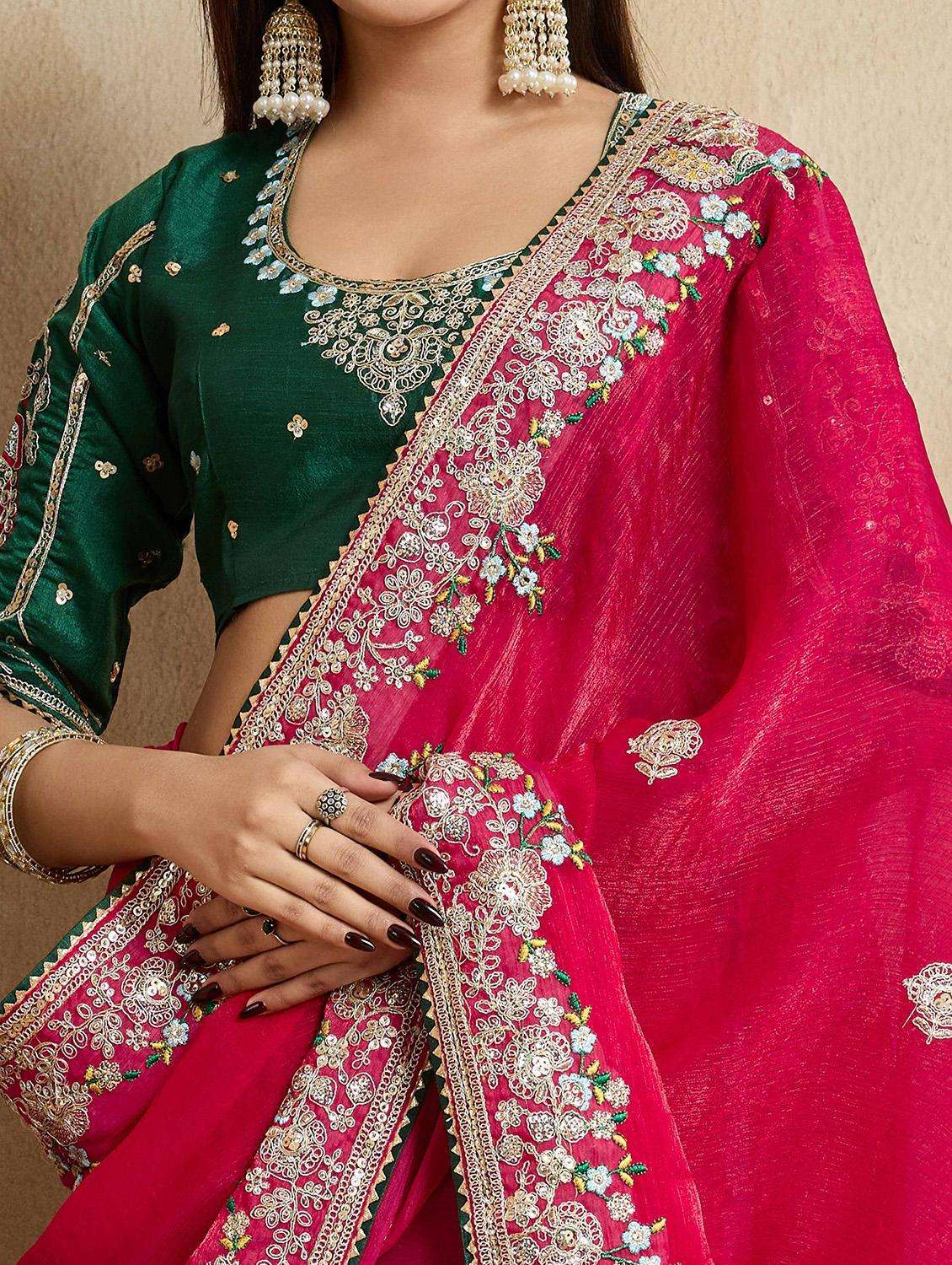 women solid with work embroidered saree with blouse - 22021332 -  Standard Image - 1