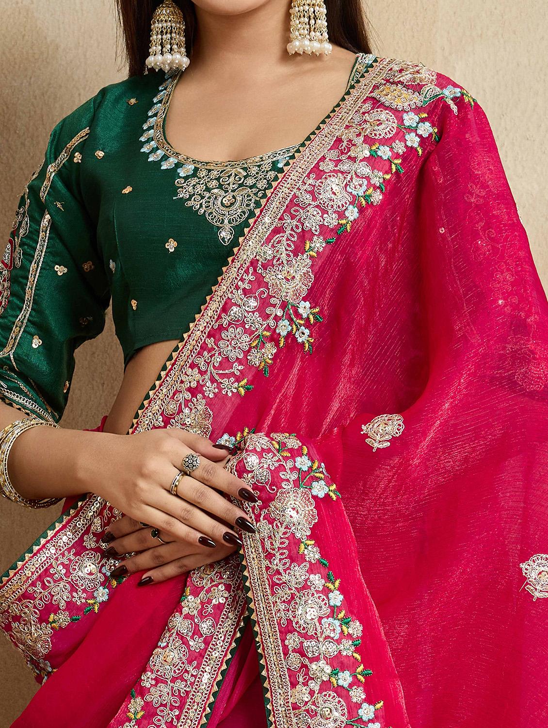 women solid with work embroidered saree with blouse - 22021332 - Standard Image - 4