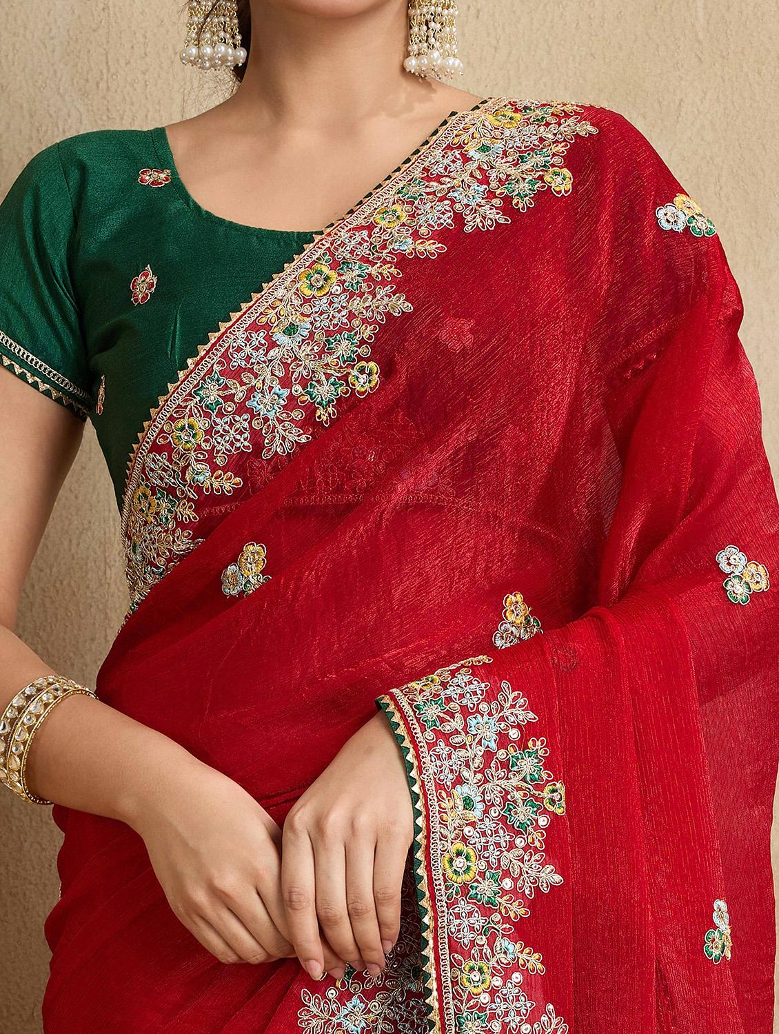 women solid with work embroidered saree with blouse - 22021333 - Standard Image - 4