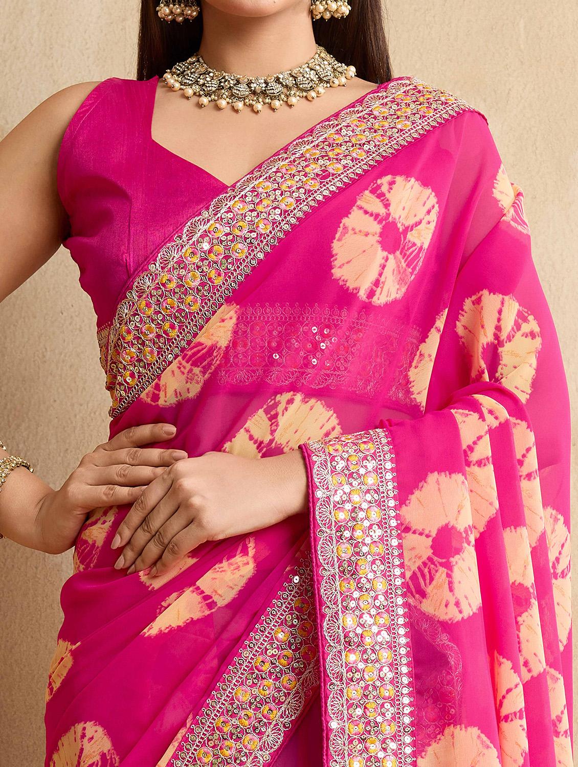 women tie & dye printed bordered saree with blouse - 22021336 - Standard Image - 4