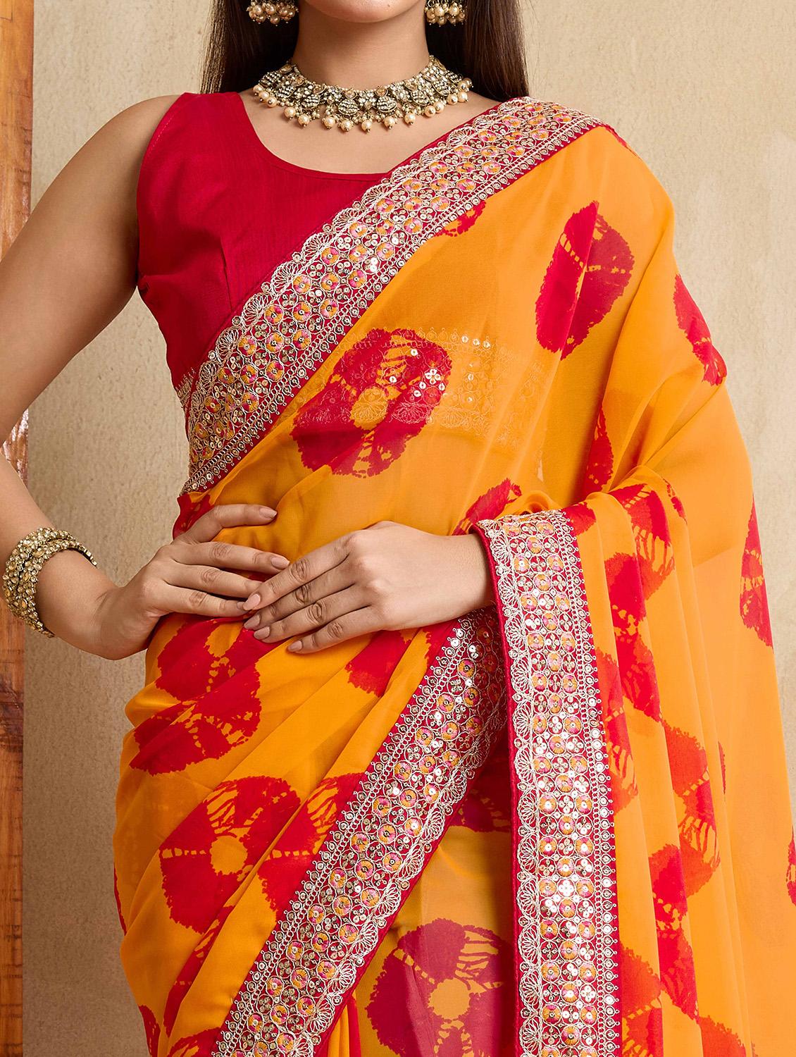women tie & dye printed bordered saree with blouse - 22021337 - Standard Image - 4