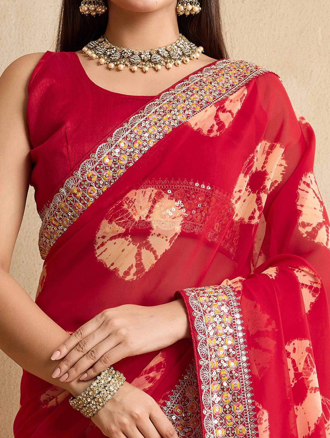 women tie & dye printed bordered saree with blouse - 22021338 - Standard Image - 4