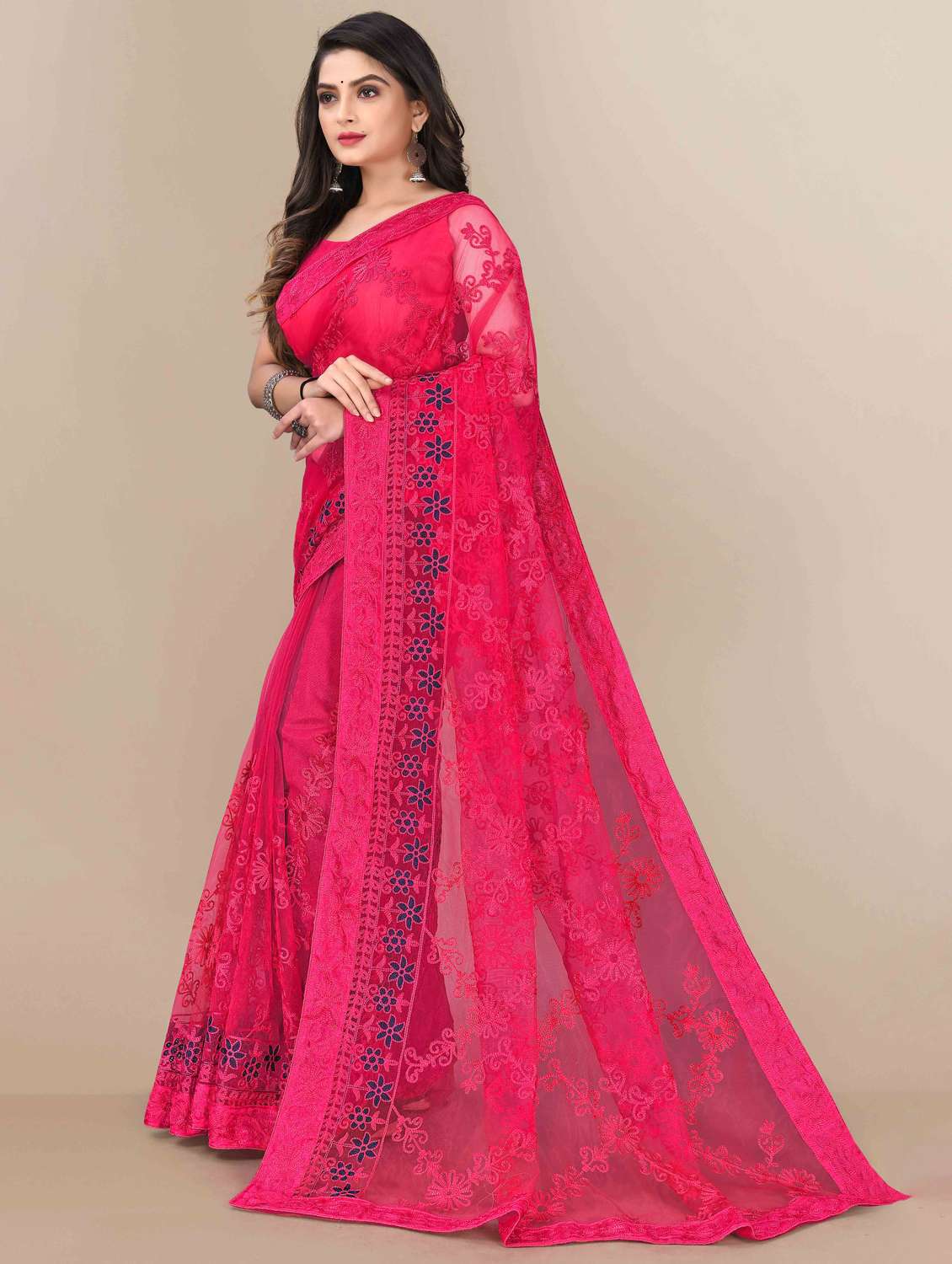 women solid with work embroidered saree with blouse - 22021345 -  Standard Image - 1