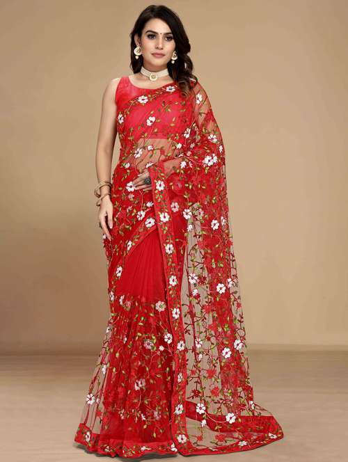 women floral embroidered saree with blouse - 22021351 -  Standard Image - 0