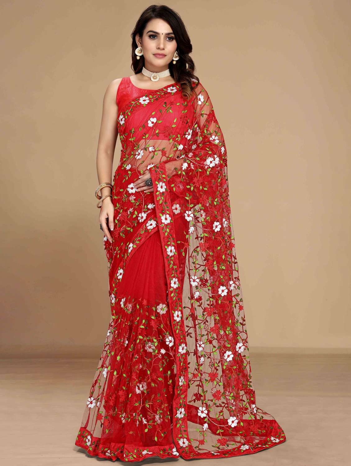 women floral embroidered saree with blouse