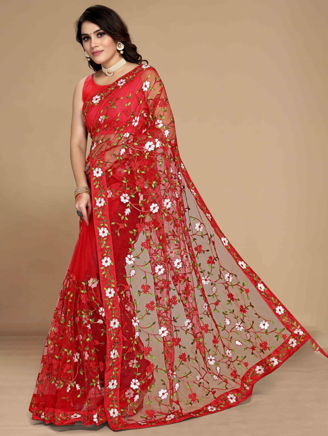 women floral embroidered saree with blouse - 22021351 -  Standard Image - 1