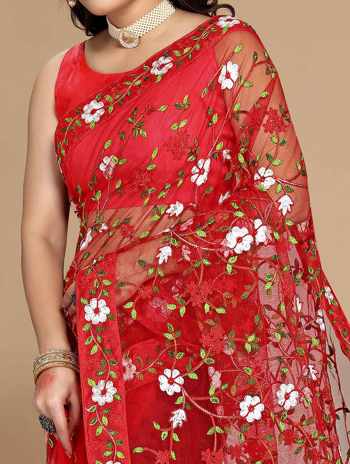 women floral embroidered saree with blouse - 22021351 - Standard Image - 4