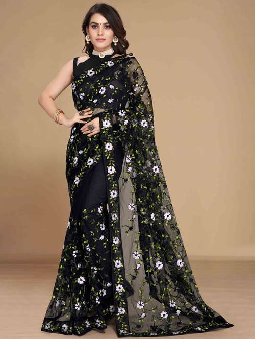 women floral embroidered saree with blouse - 22021352 -  Standard Image - 0