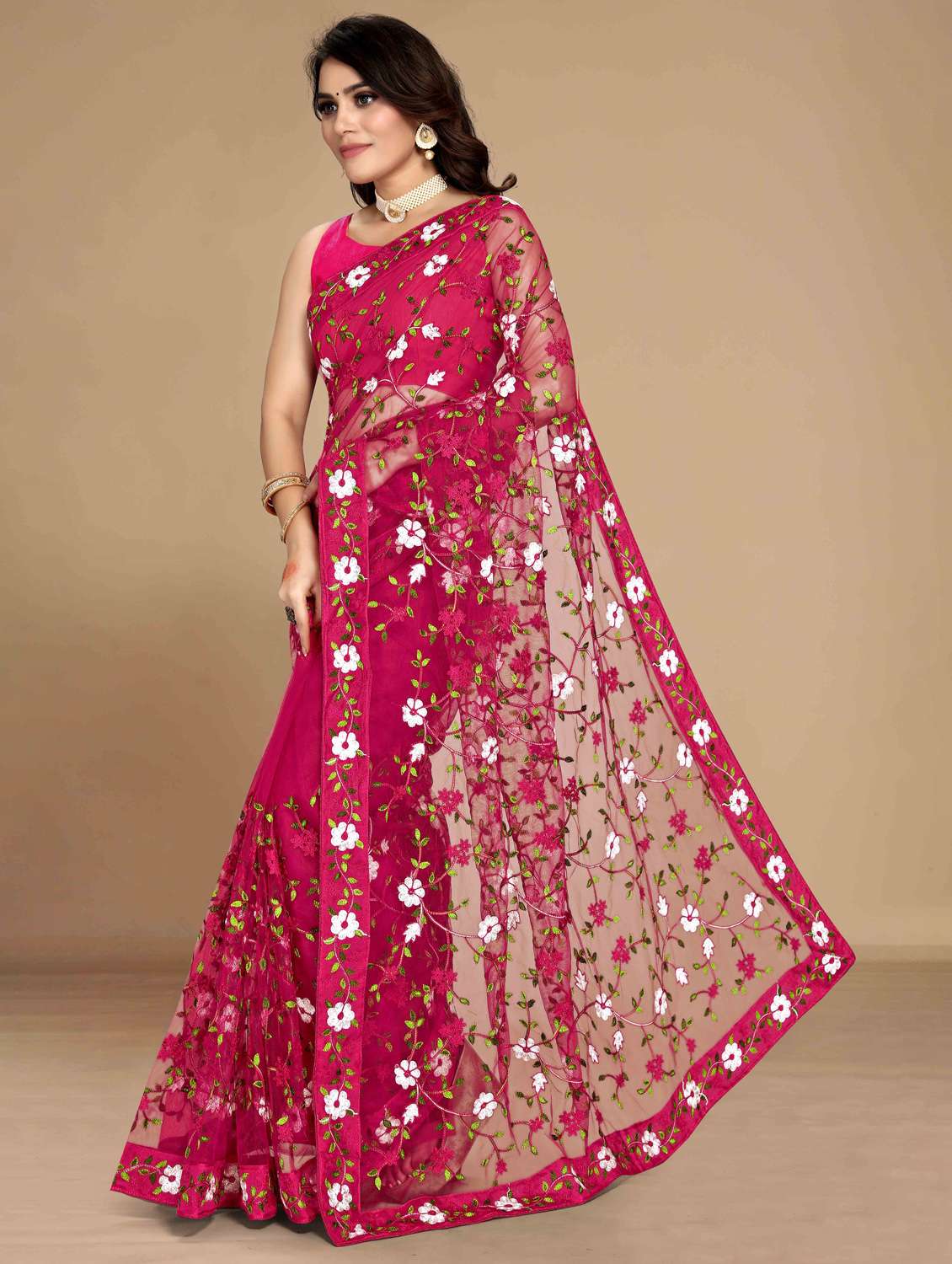 women floral embroidered saree with blouse - 22021353 -  Standard Image - 1