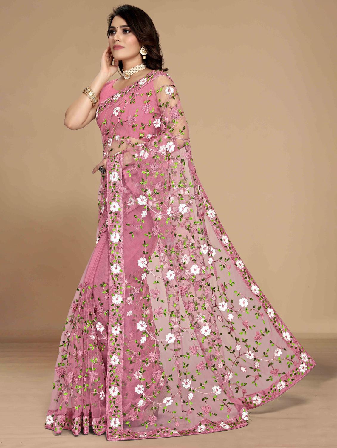 women floral embroidered saree with blouse - 22021354 - Standard Image - 1