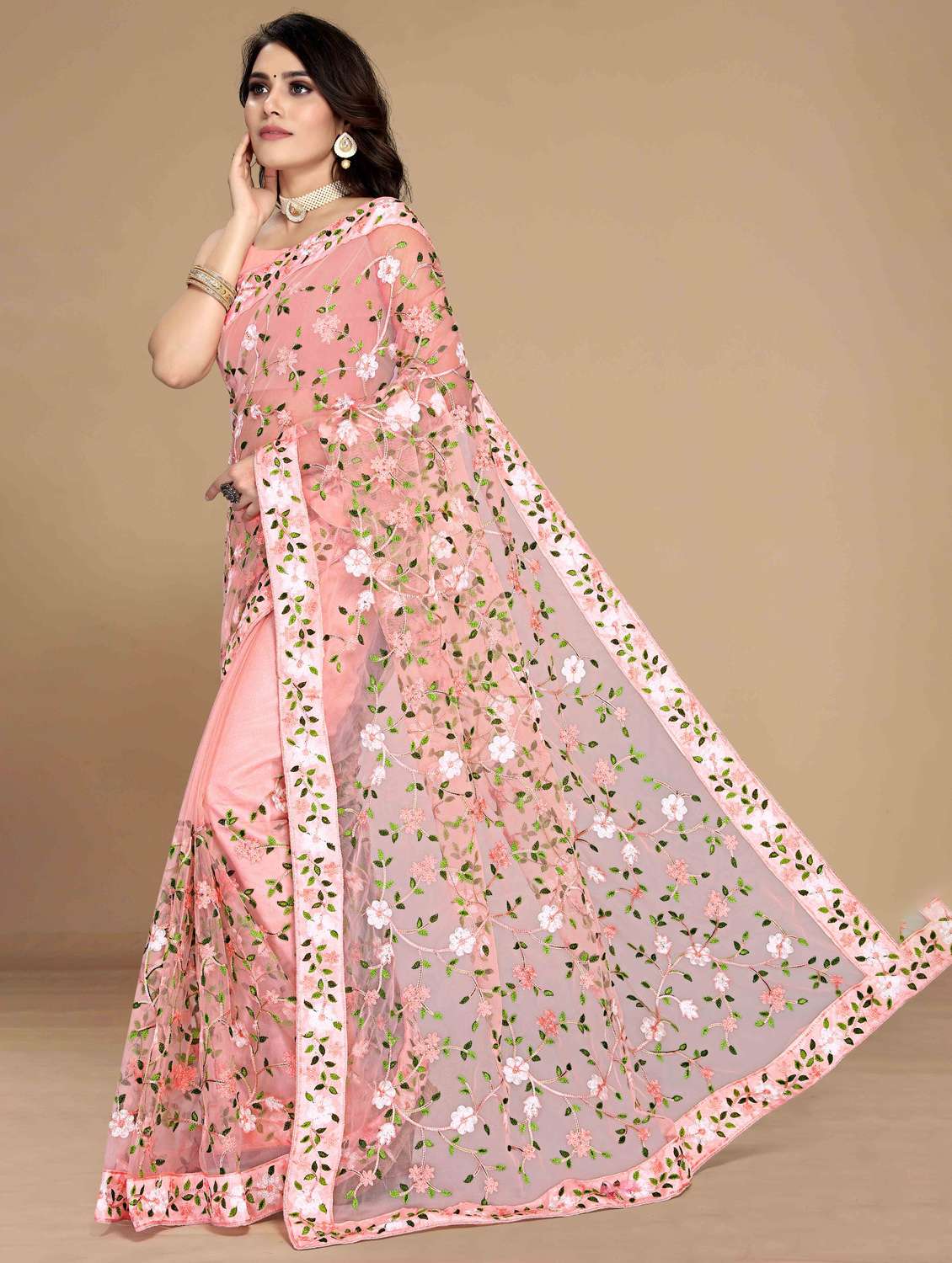 women floral embroidered saree with blouse - 22021356 -  Standard Image - 1