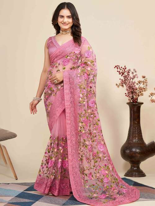 women floral embroidered saree with blouse - 22021358 -  Standard Image - 0