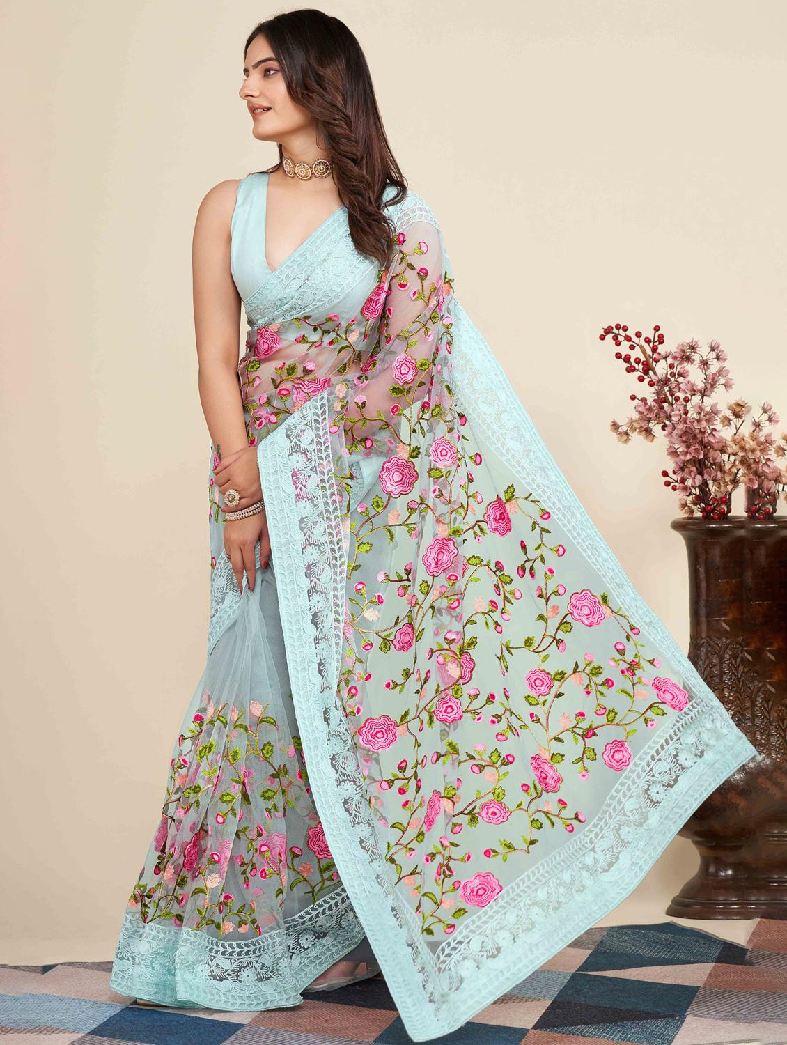 women floral embroidered saree with blouse - 22021359 - Standard Image - 1