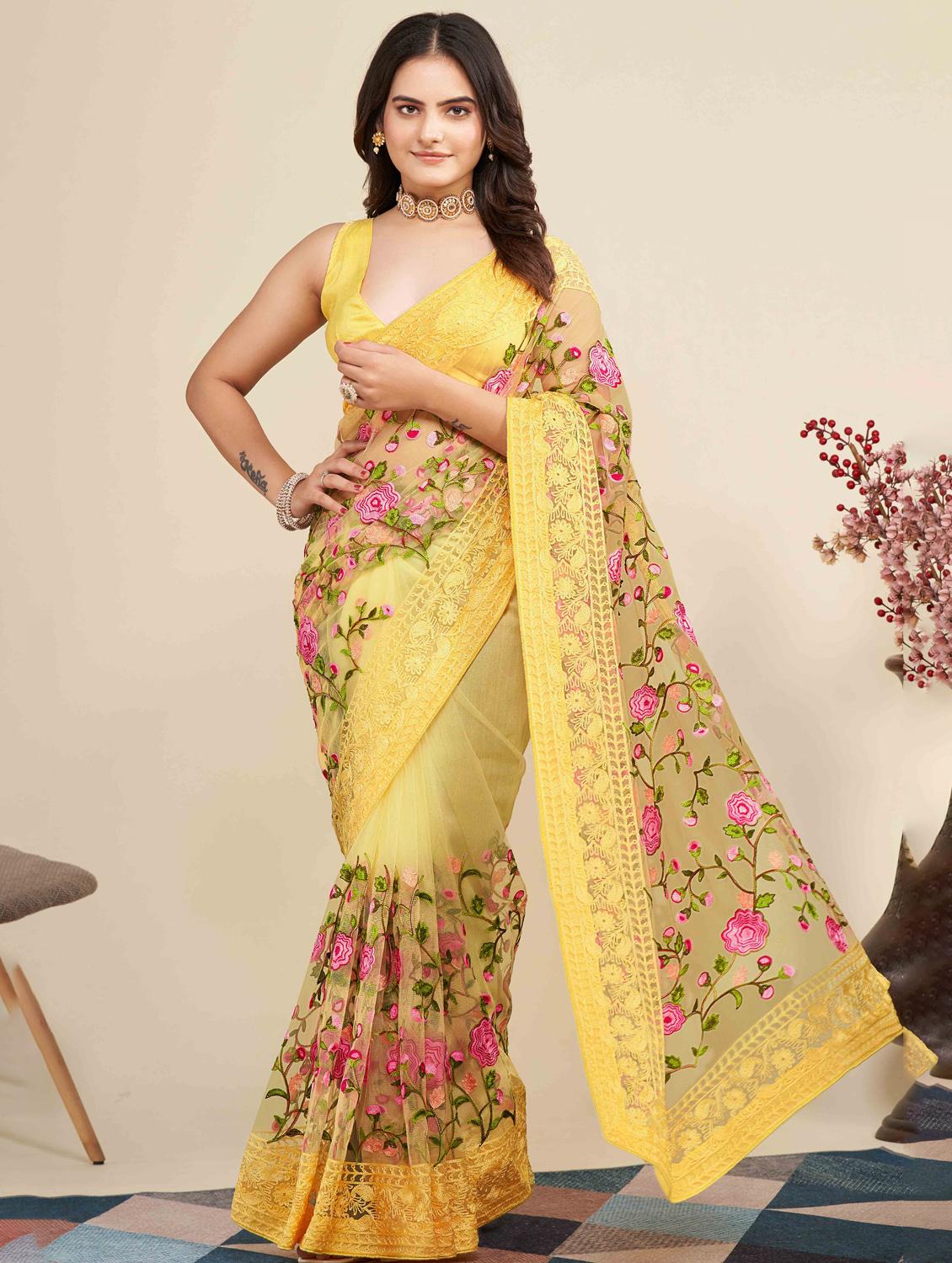 women floral embroidered saree with blouse - 22021360 - Zoom Image - 0