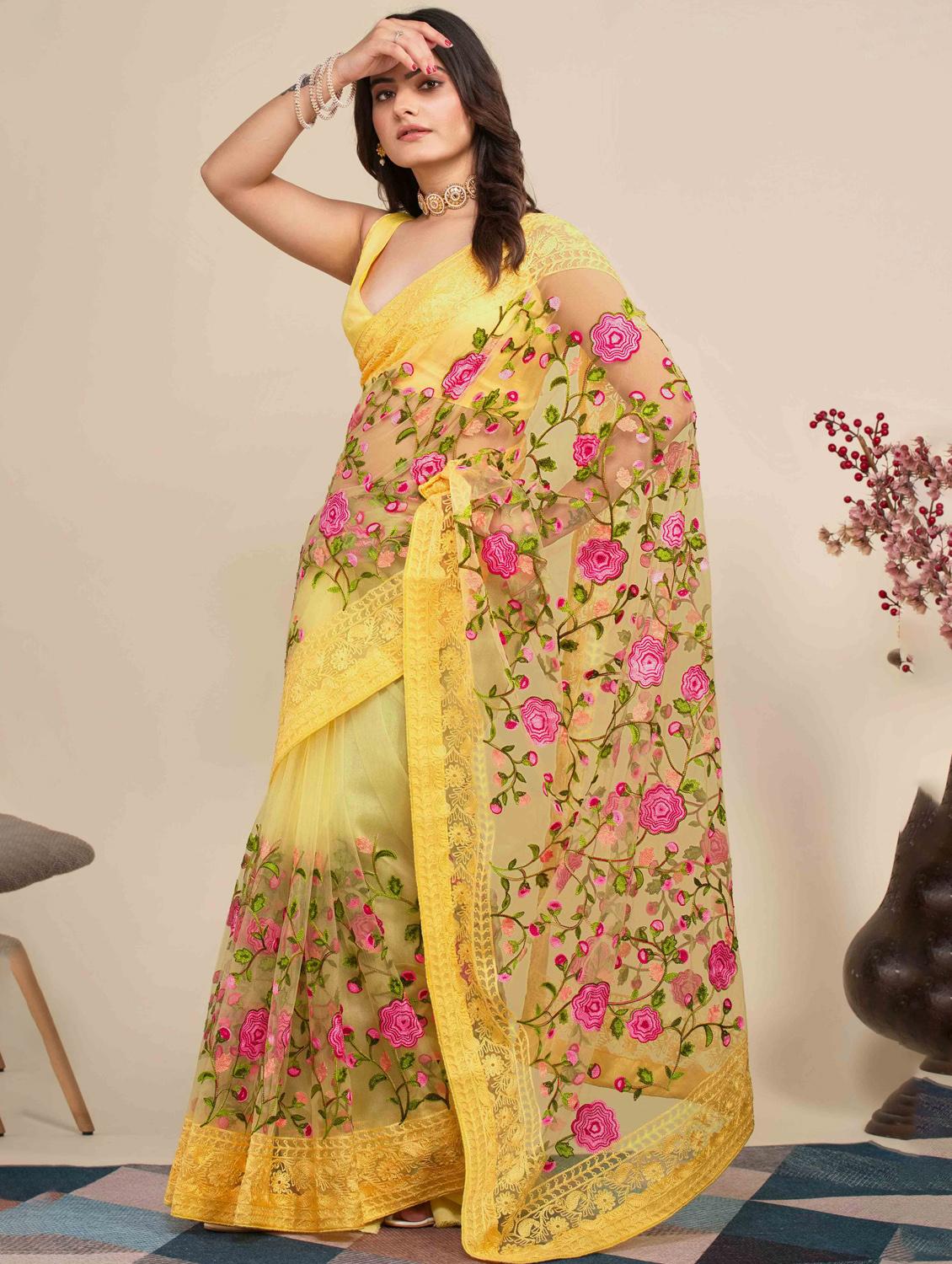 women floral embroidered saree with blouse - 22021360 - Standard Image - 1