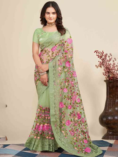women floral embroidered saree with blouse - 22021362 -  Standard Image - 0