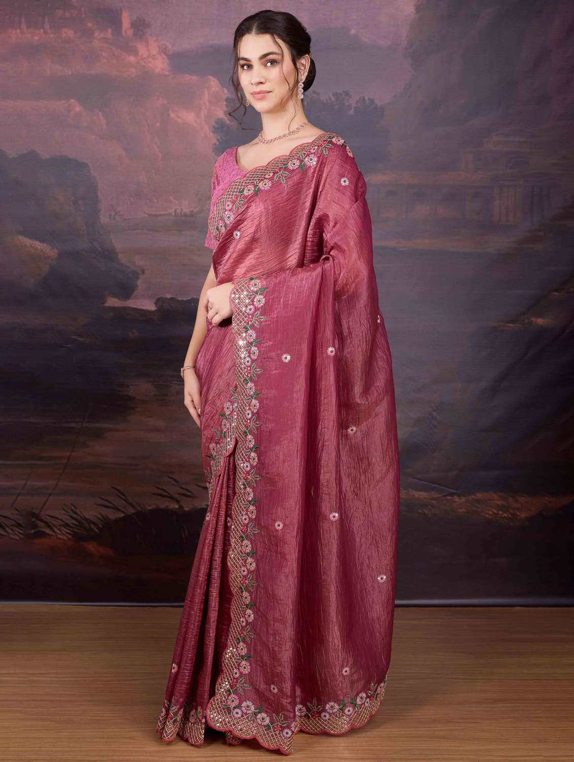 women solid with work embroidered saree with blouse - 22021368 -  Standard Image - 1