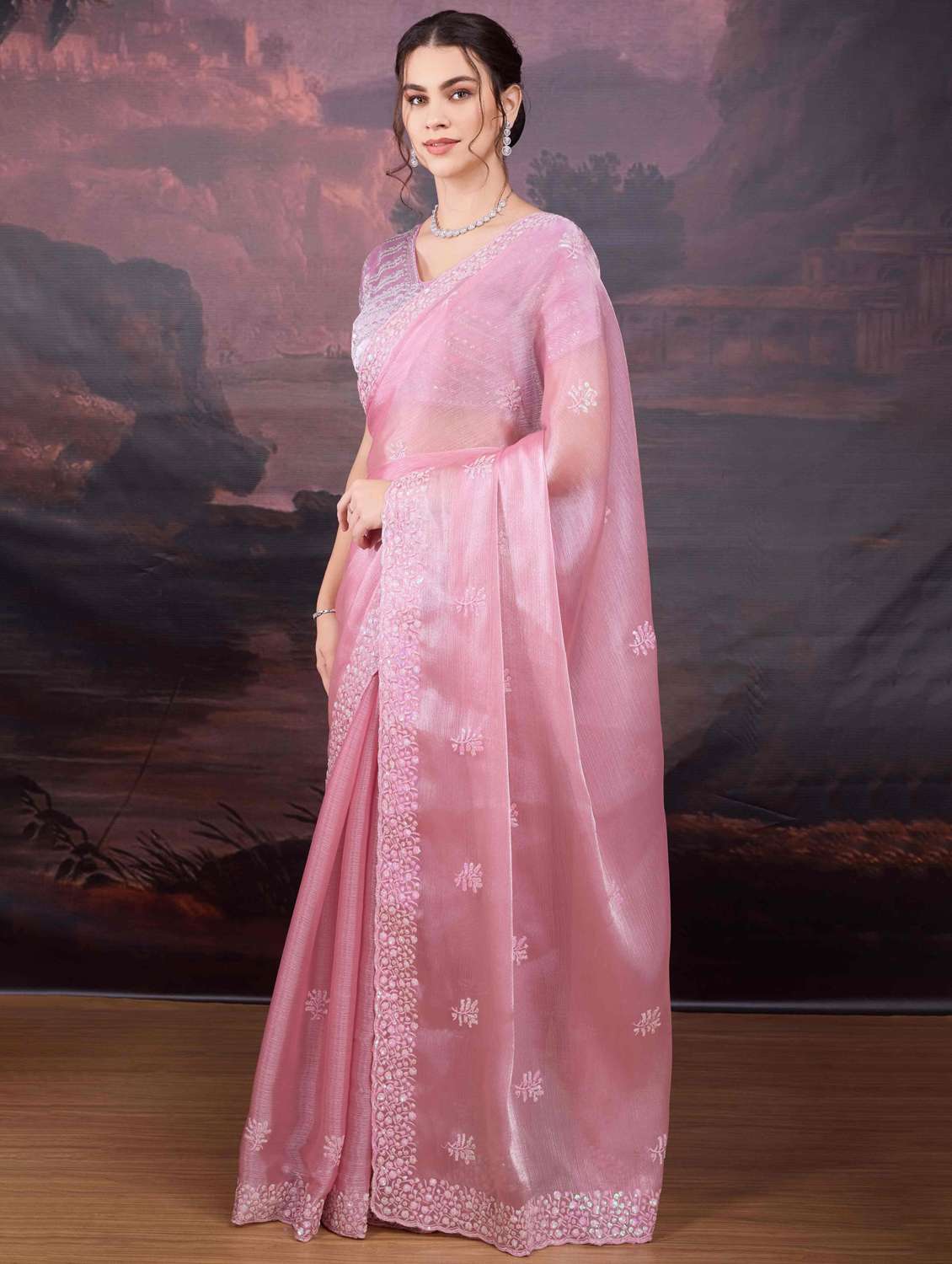 women solid with work embroidered saree with blouse - 22021369 - Standard Image - 1