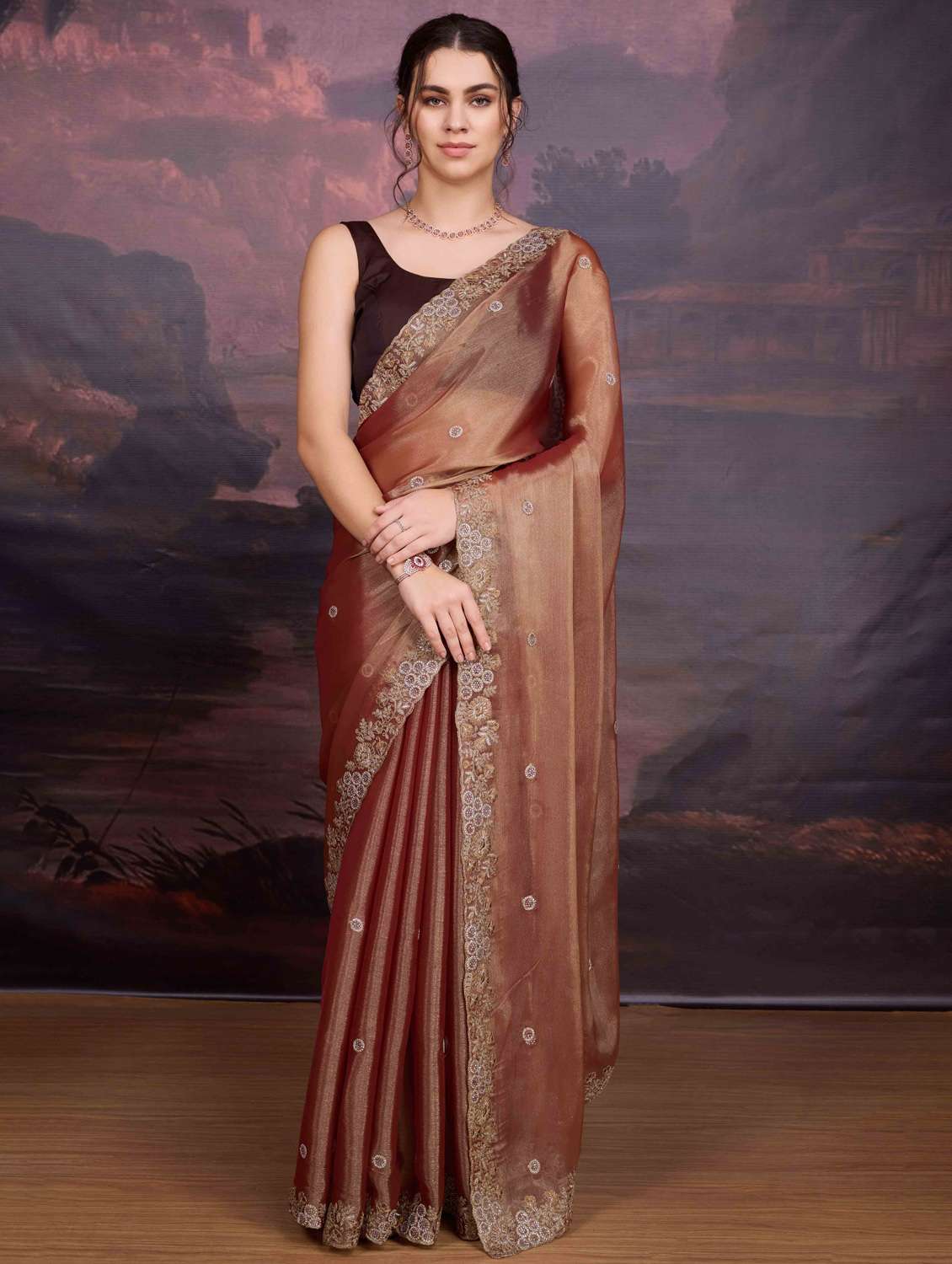 women solid with work embroidered saree with blouse