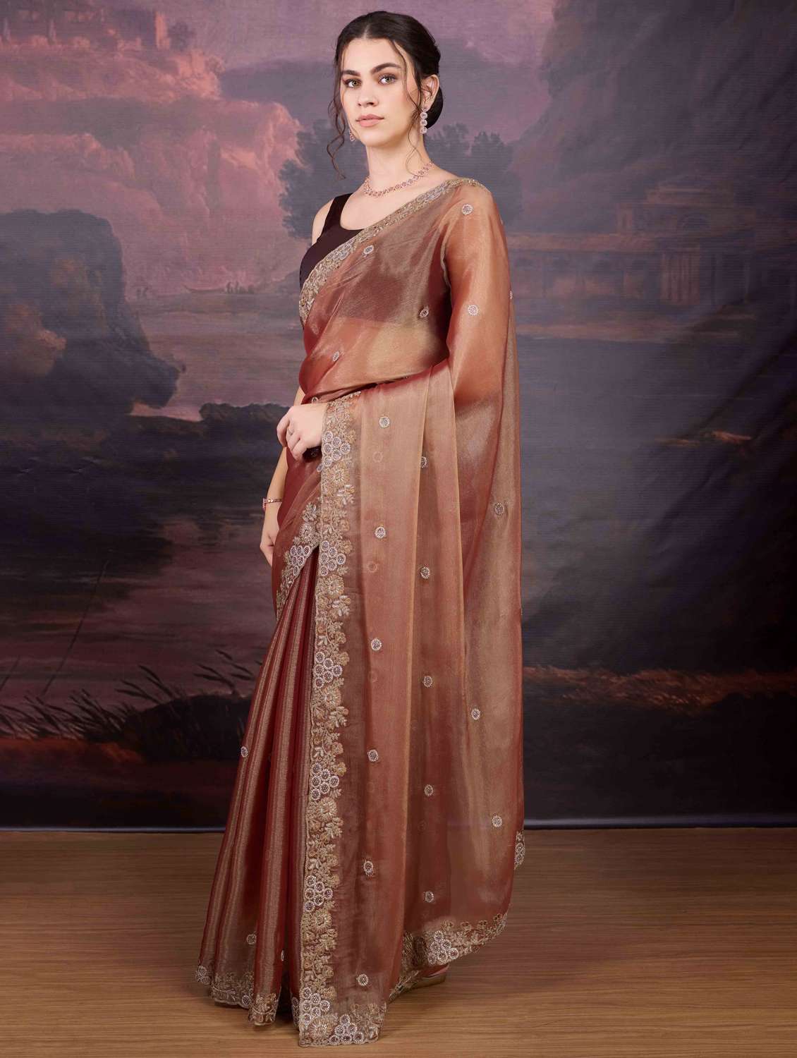 women solid with work embroidered saree with blouse - 22021371 -  Standard Image - 1
