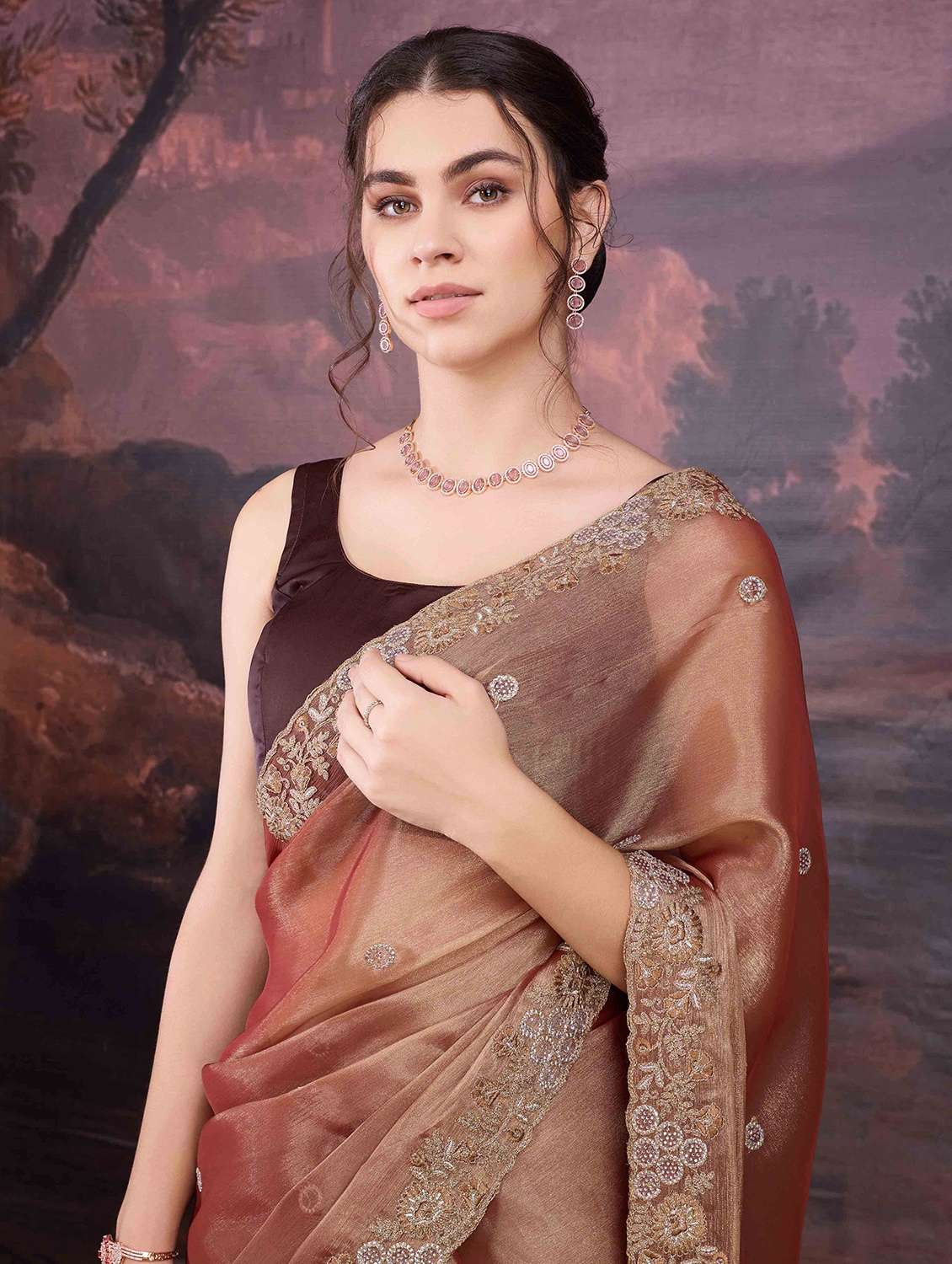 women solid with work embroidered saree with blouse - 22021371 -  Standard Image - 4