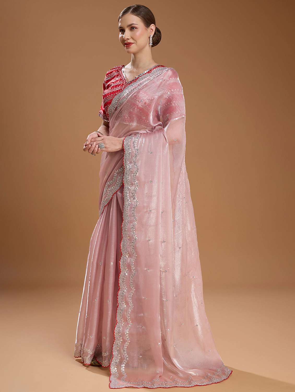 women solid with work embroidered saree with blouse - 22021373 -  Standard Image - 1